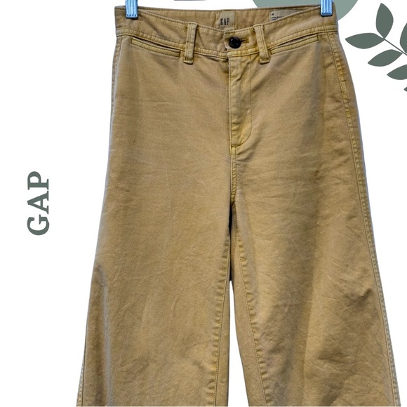 🛍️3/$40 GAP High Rise Wide-Leg Crop Pants Pale Mustard Yellow – Size 00 - Picture 3 of 7